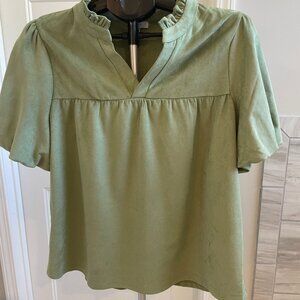 Faux Suede Top with Bubble sleeve